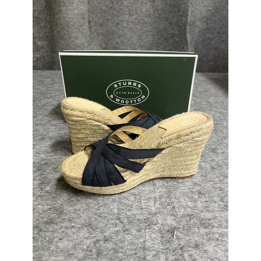 Stubbs Wooton Sandals Womens 10 Indigo Grace Espadrilles Wedges Rib Open Toe - Picture 2 of 10